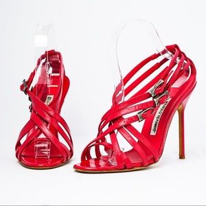 MANOLO BLAHNIK Raspberry Pink Patent Strappy Heels